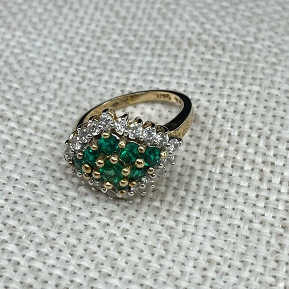 Vintage Emerald 925 Gold Vermeil Cluster Ring - Picture 9 of 17
